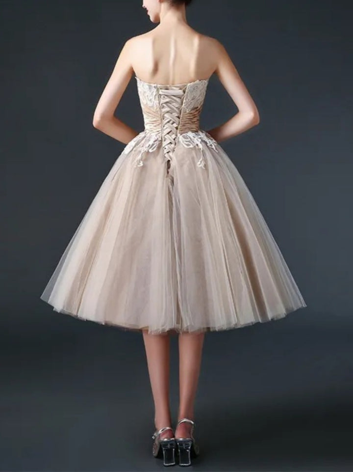 Robe de bal sans bretelles, dentelle et tulle, petite robe blanche avec ceinture à volants, longueur du thé