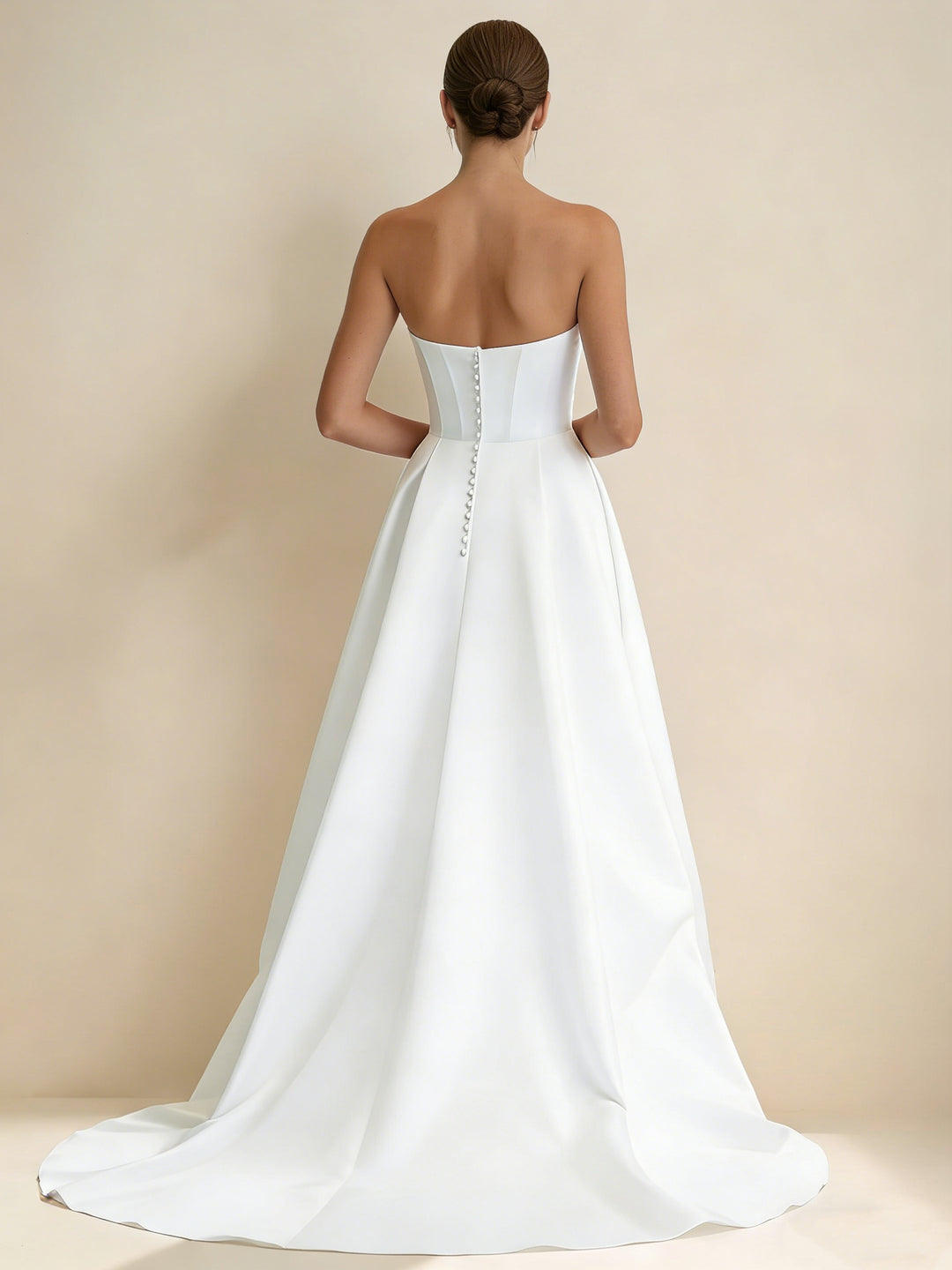 Robe De Mariée Forme A/Princesse, Sans Bretelles, Satin Blanc, Avec Fente Latérale, Longueur Au Sol, Traîne Légère