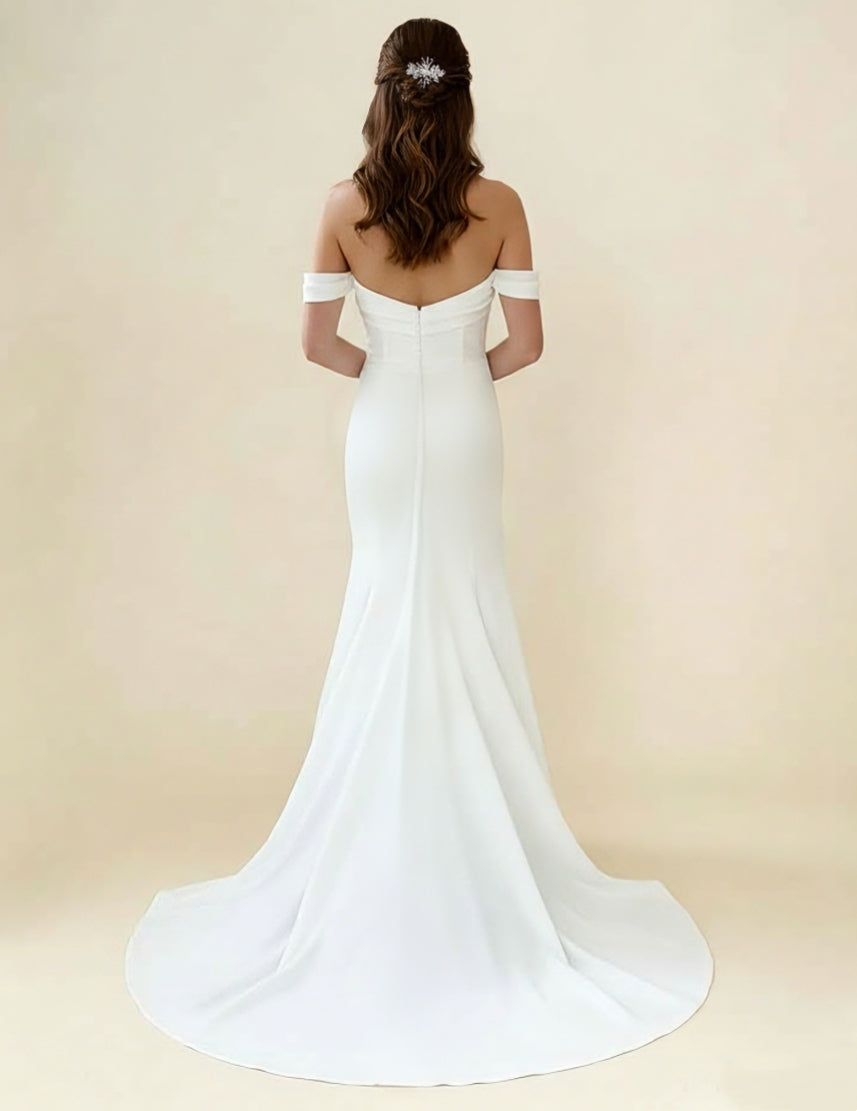 Robe De Mariée Forme Trompette/Sirène, Hors de l'épaule, Mousseline, Longueur Au Sol, Traîne Légère, Sans Manches, Froncé