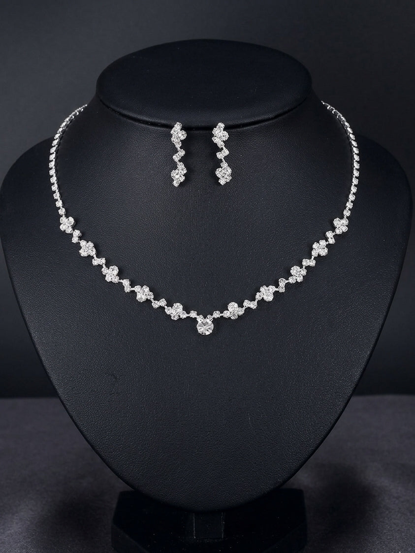 Ensemble de Bijoux de Mariée Élégant en Zircon - Collier et Boucles d'Oreilles 2 Pièces