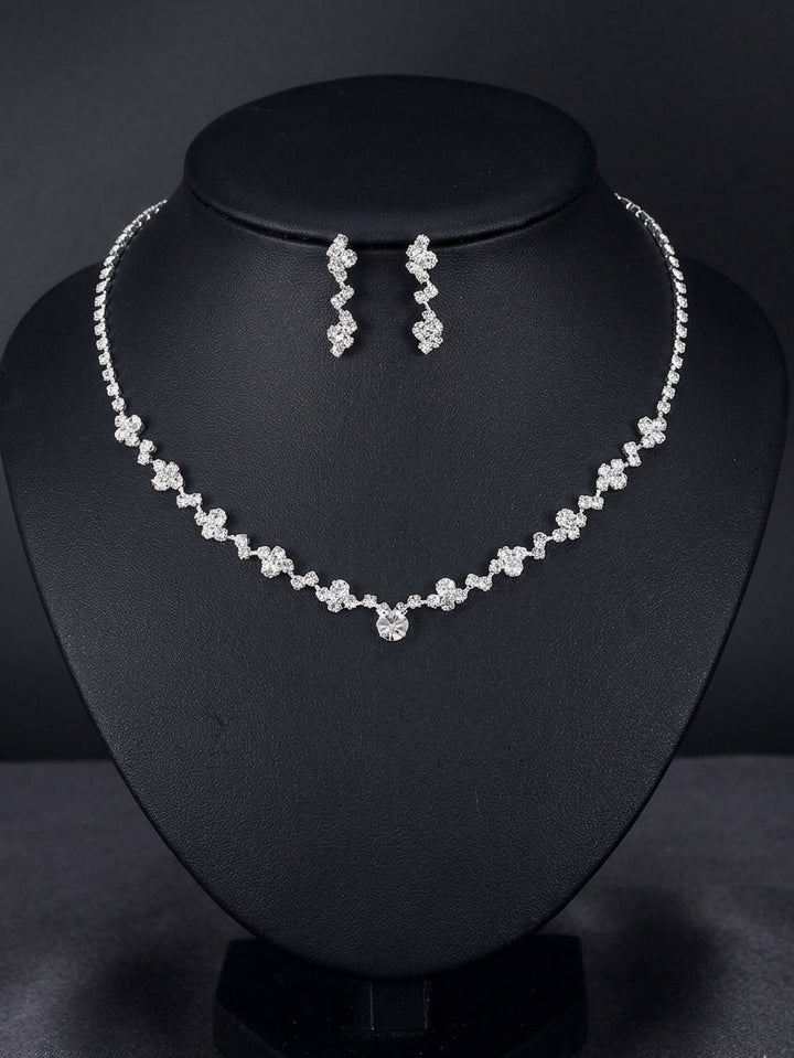 Ensemble de Bijoux de Mariée Élégant en Zircon - Collier et Boucles d'Oreilles 2 Pièces