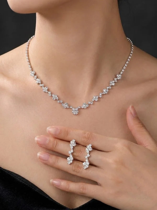 Ensemble de Bijoux de Mariée Élégant en Zircon - Collier et Boucles d'Oreilles 2 Pièces