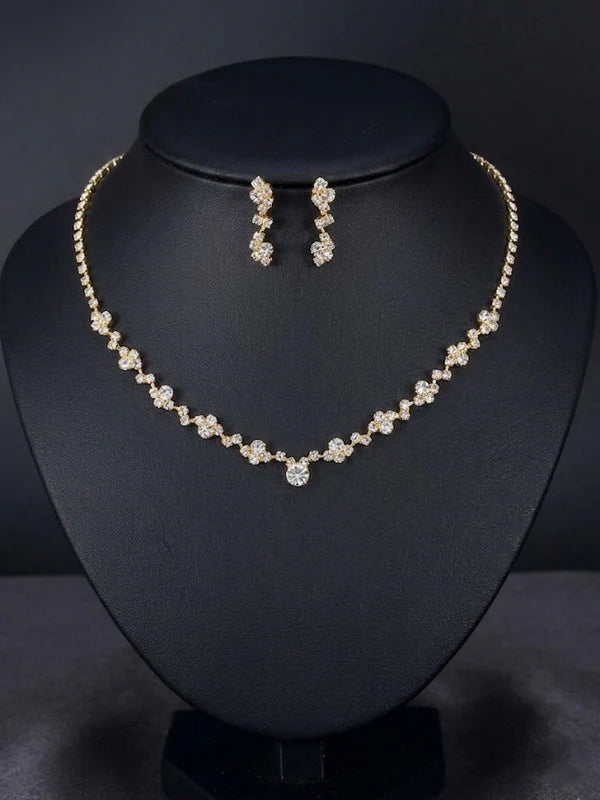 Ensemble de Bijoux de Mariée Élégant en Zircon - Collier et Boucles d'Oreilles 2 Pièces