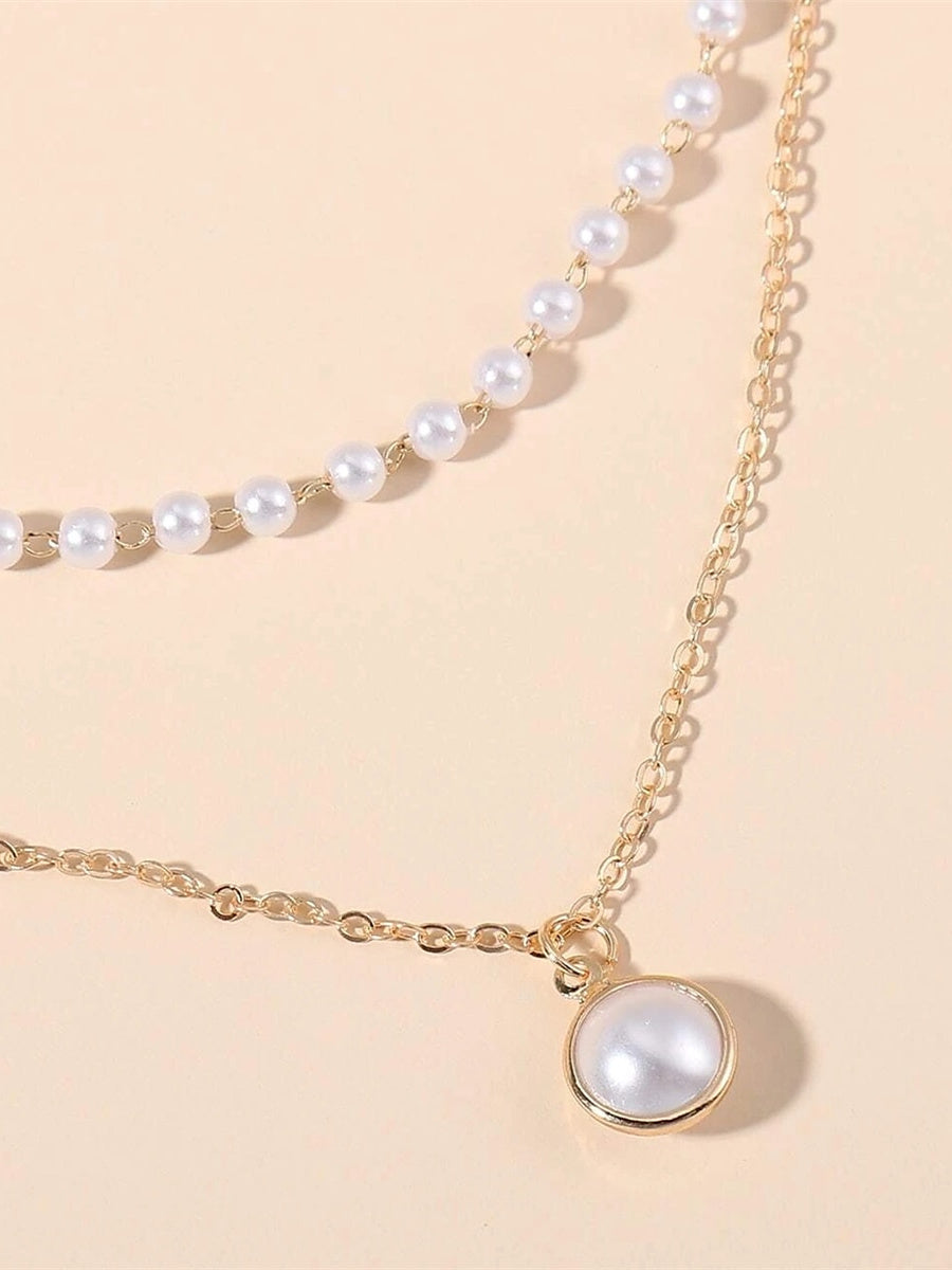 Collier en Imitation de Perles Chromées pour Mariage, Saint-Valentin, Collier Double Couche Quotidien, Bijoux de Mariage