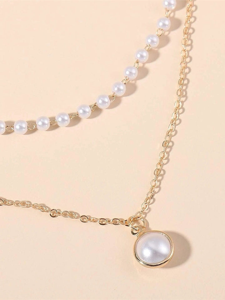 Collier en Imitation de Perles Chromées pour Mariage, Saint-Valentin, Collier Double Couche Quotidien, Bijoux de Mariage