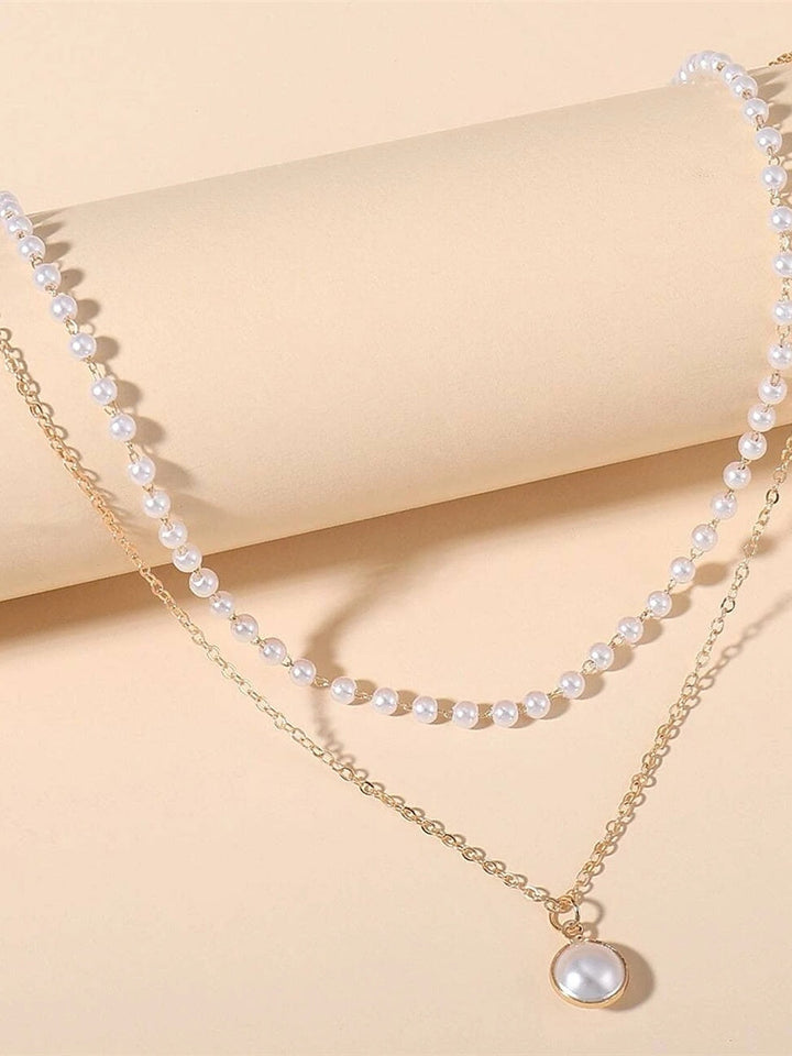 Collier en Imitation de Perles Chromées pour Mariage, Saint-Valentin, Collier Double Couche Quotidien, Bijoux de Mariage