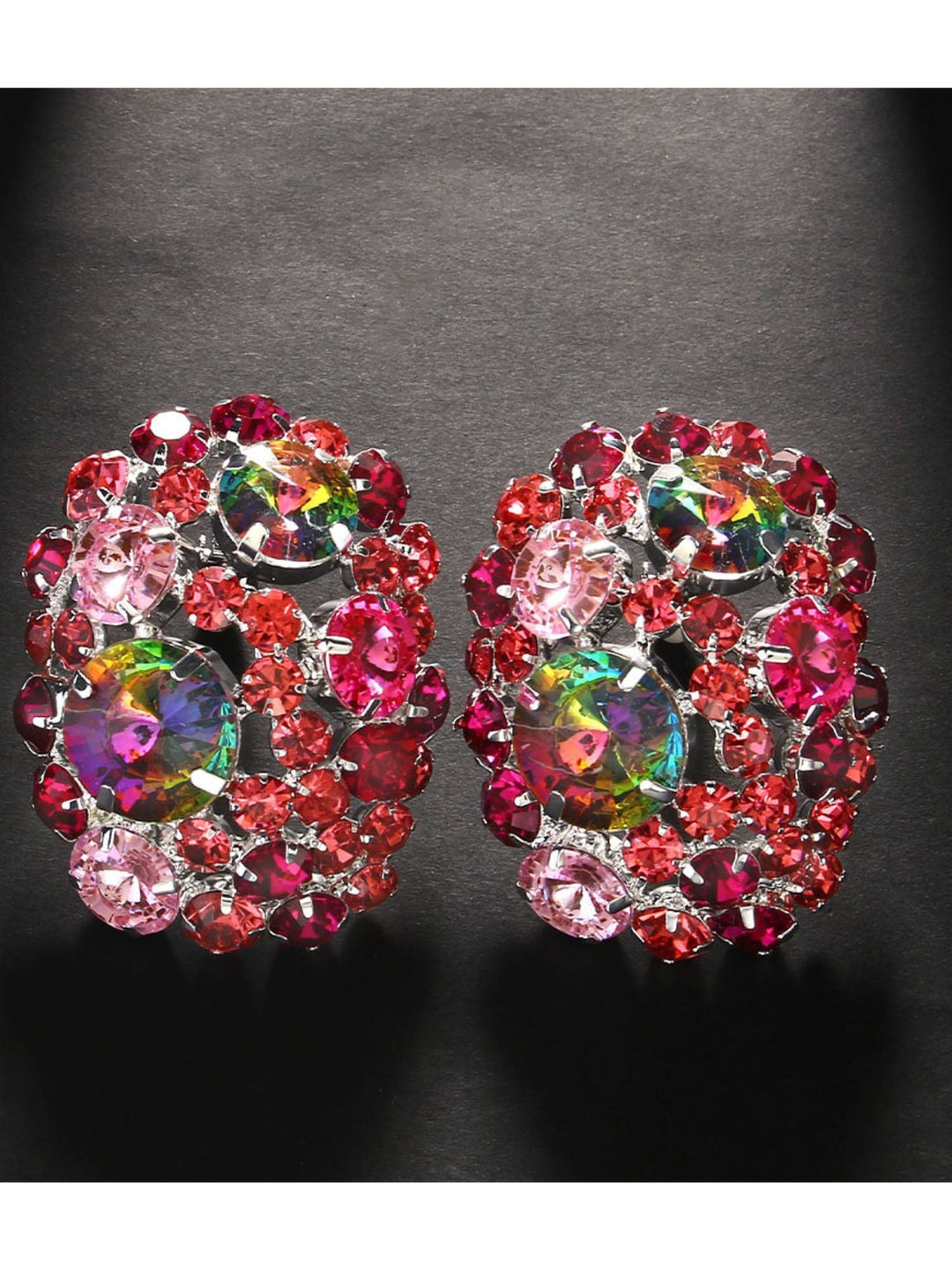 Grandes Boucles D'Oreilles de Scène Rondes Exagérées en Strass