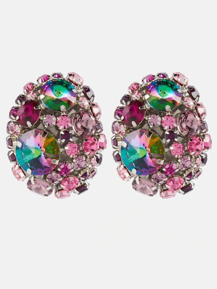 Grandes Boucles D'Oreilles de Scène Rondes Exagérées en Strass