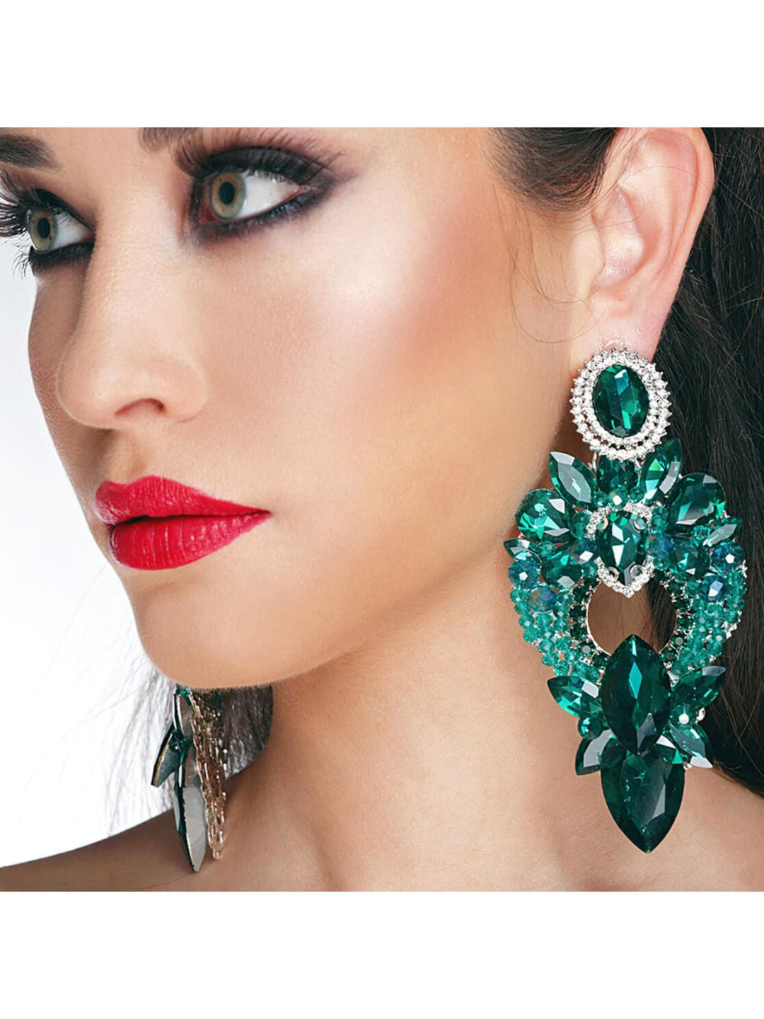 Boucles D'Oreilles Pendantes en Cristal Délicat de Haute Qualité Vert Émeraude