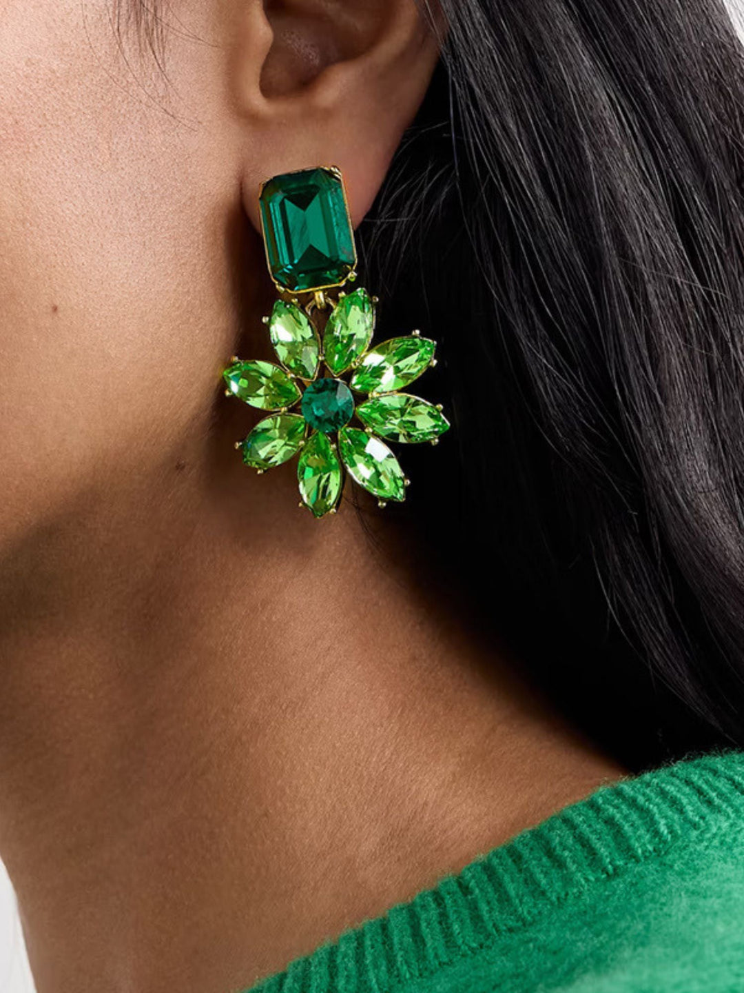 Boucles D'Oreilles Délicates en Cristal Émeraude de Luxe Haut de Gamme pour Femmes