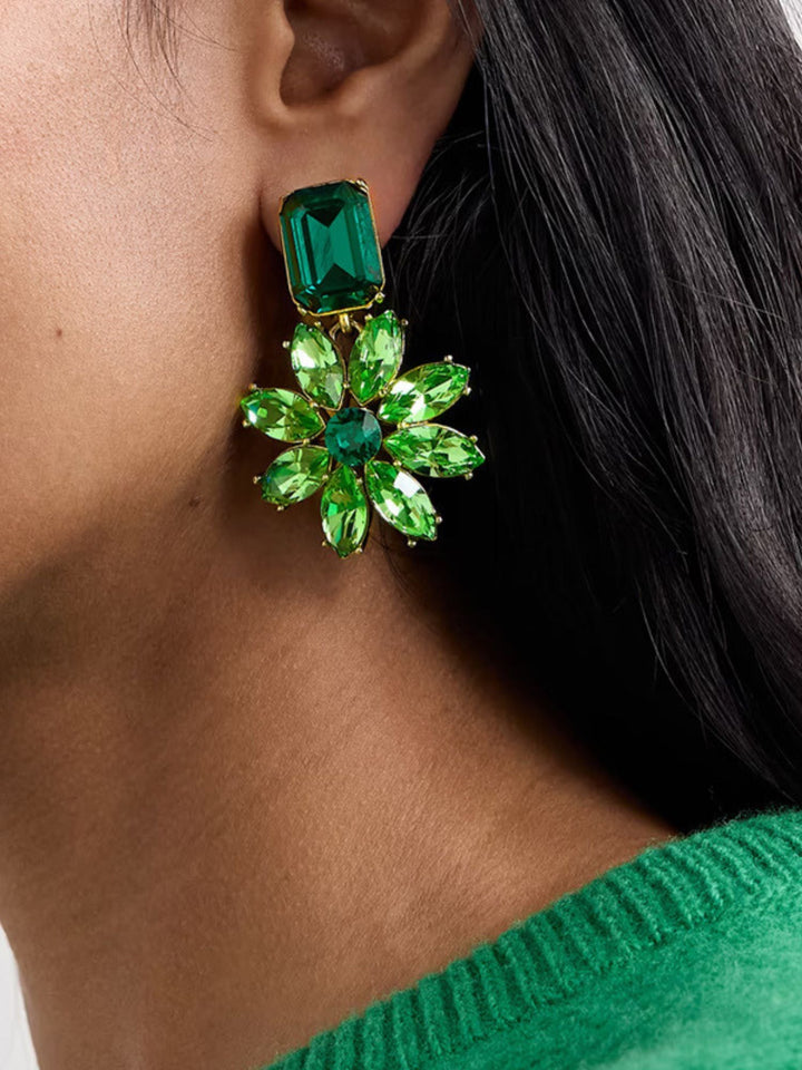 Boucles D'Oreilles Délicates en Cristal Émeraude de Luxe Haut de Gamme pour Femmes