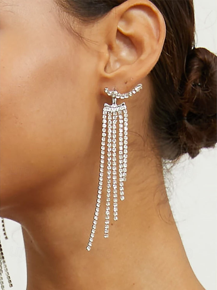 Boucles D'Oreilles Longues Élégantes et Luxueuses en Cristal à Pampilles