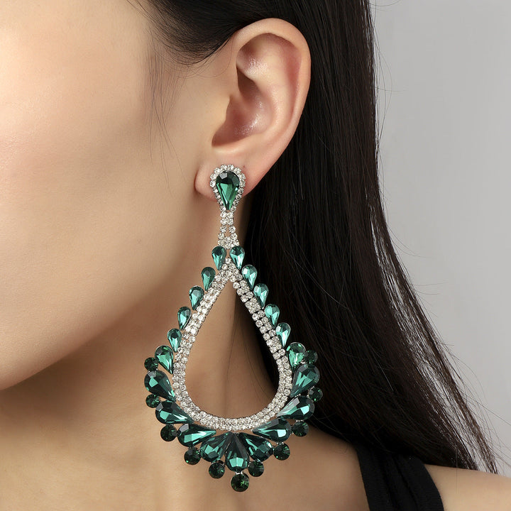 Boucles D'Oreilles en Forme de Goutte D'Eau Exagérée avec Strass en Verre Tendance
