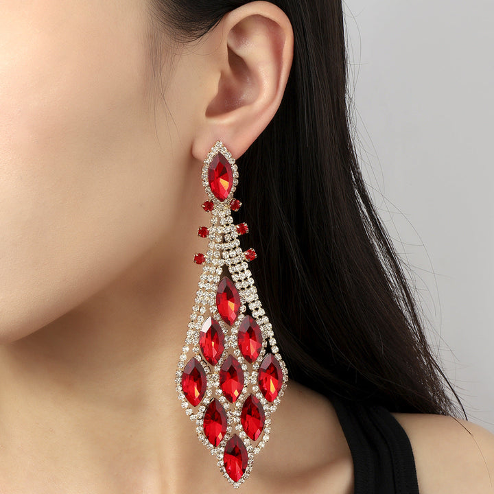 Boucles D'Oreilles Élégantes en Strass de Verre à la Mode Rétro Exagérée