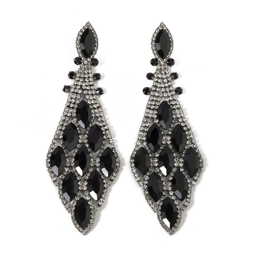Boucles D'Oreilles Élégantes en Strass de Verre à la Mode Rétro Exagérée