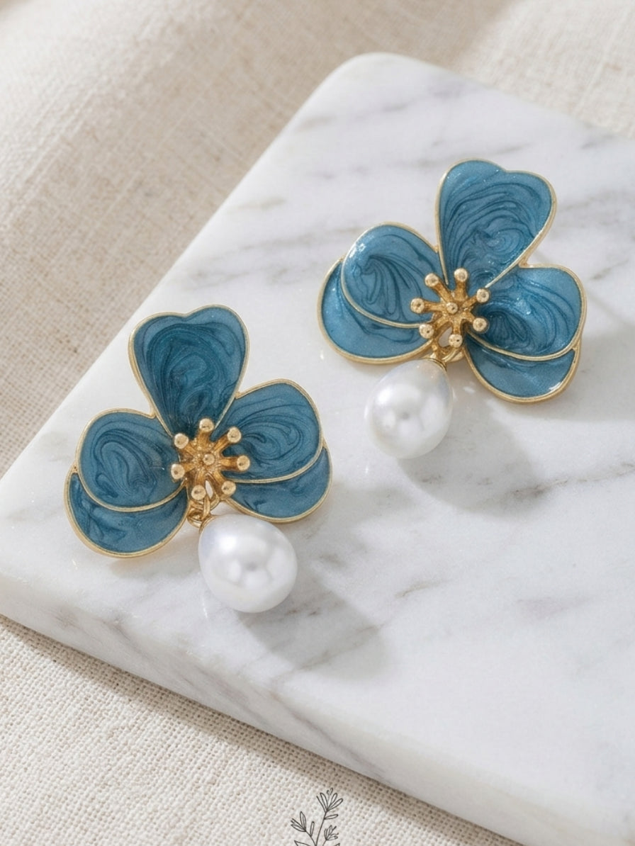Boucles d'Oreilles Pendantes Baroques avec Perles et Fleurs Élégantes pour Mariée et Demoiselle d'Honneur