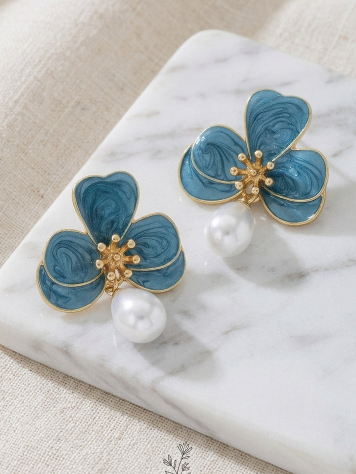 Boucles d'Oreilles Pendantes Baroques avec Perles et Fleurs Élégantes pour Mariée et Demoiselle d'Honneur