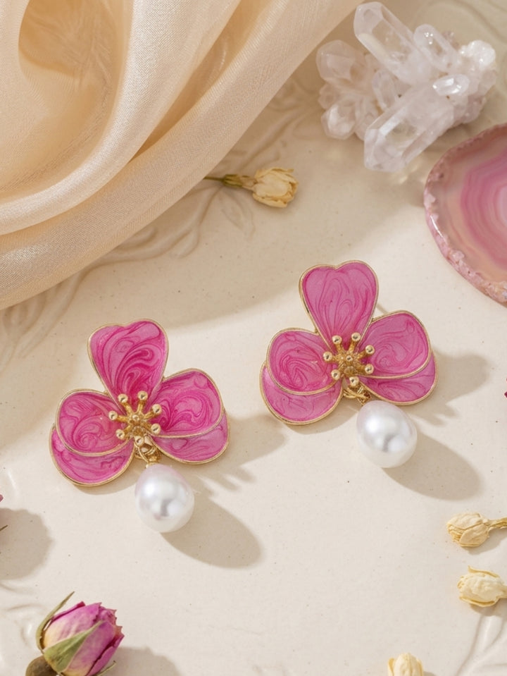 Boucles d'Oreilles Pendantes Baroques avec Perles et Fleurs Élégantes pour Mariée et Demoiselle d'Honneur