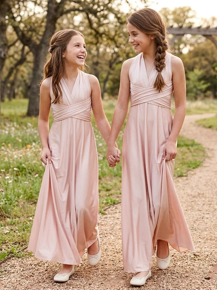 Robe pour Fille de Fleur, Ligne A/Princesse, Col en V, Longueur au Sol, Sans Manches, Froncé