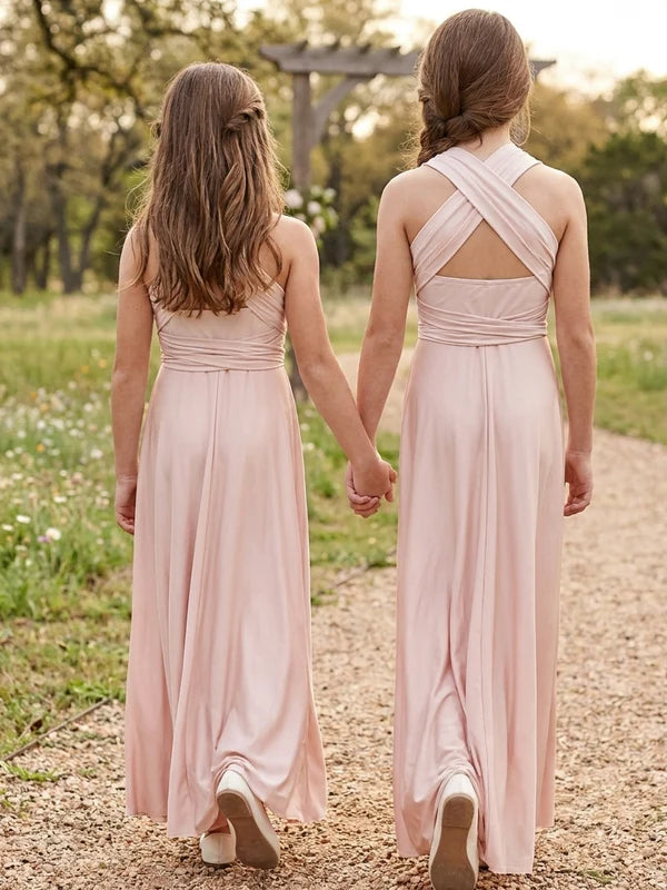 Robe pour Fille de Fleur, Ligne A/Princesse, Col en V, Longueur au Sol, Sans Manches, Froncé