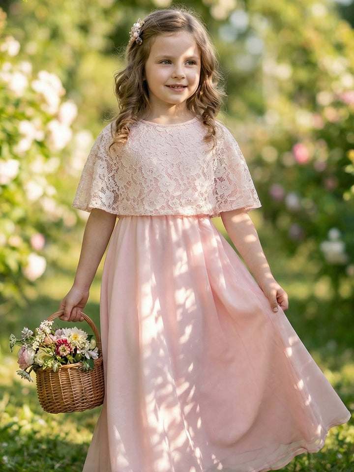 Robe pour Fille de Fleur, Ligne A/Princesse, Col Rond, Longueur au Sol, Sans Manches, Dentelle