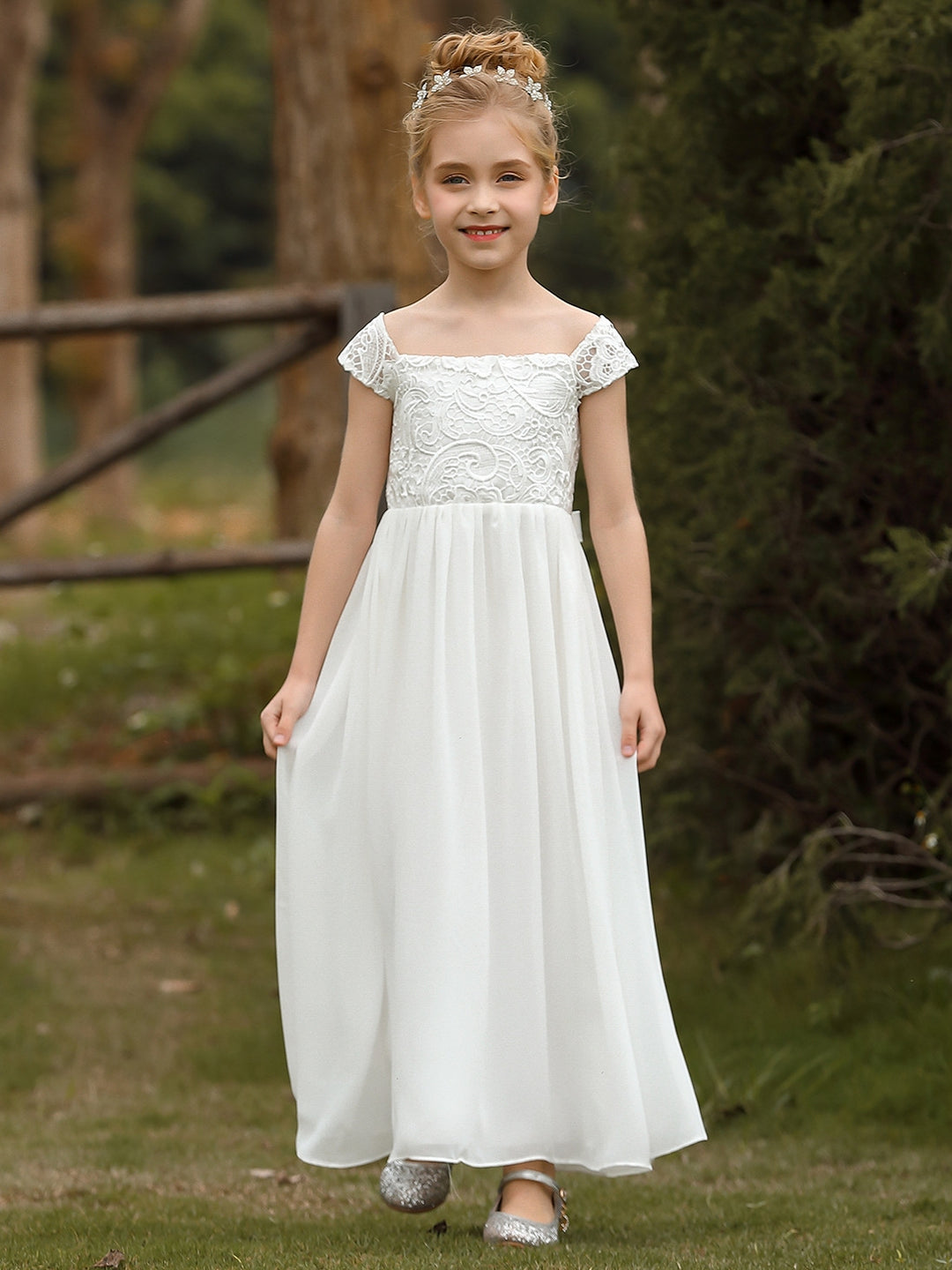 Robe pour Fille de Fleur, Ligne A/Princesse, Col Rond, Longueur de la Cheville, Sans Manches, Dentelle