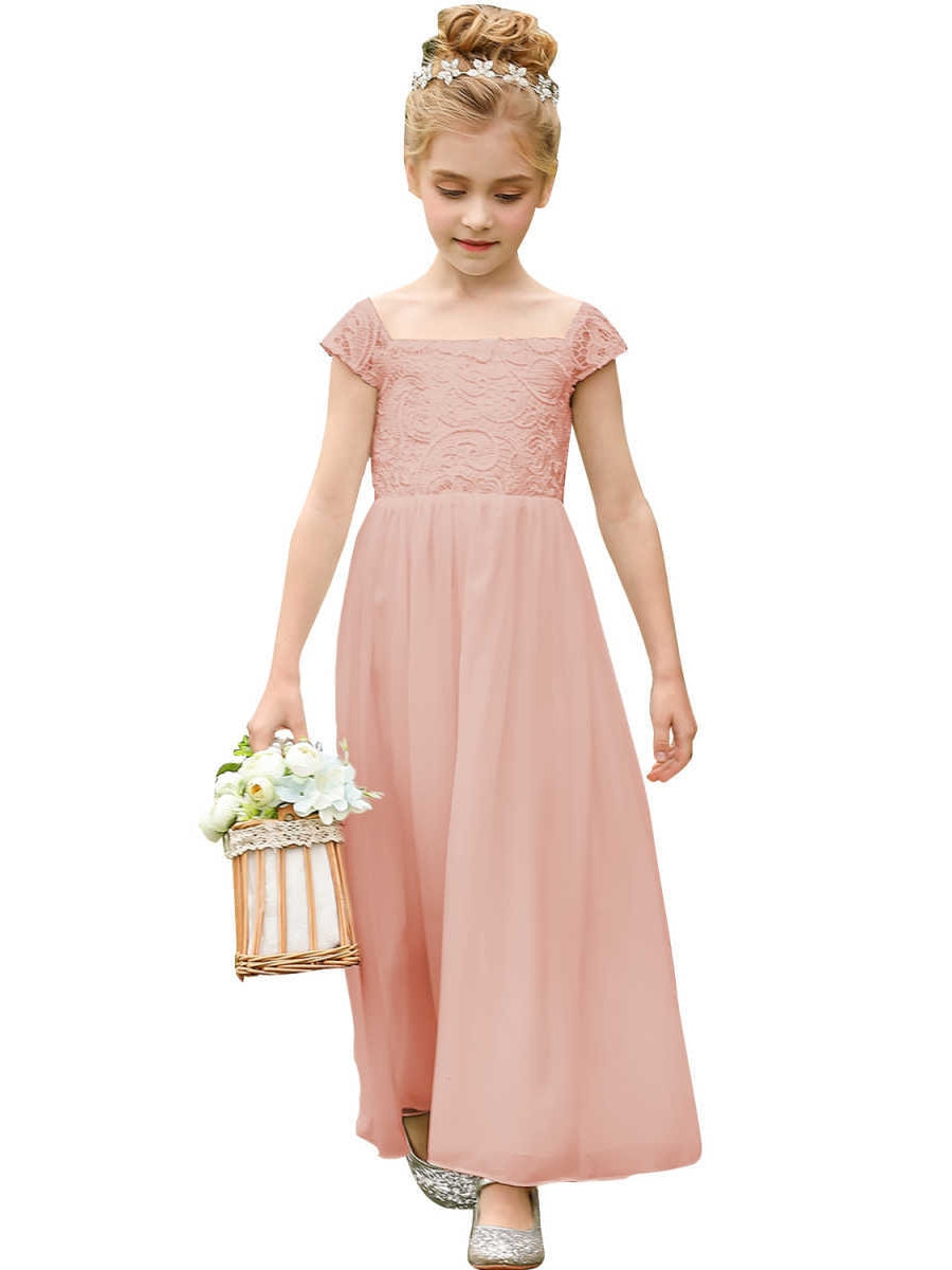 Robe pour Fille de Fleur, Ligne A/Princesse, Col Rond, Longueur de la Cheville, Sans Manches, Dentelle
