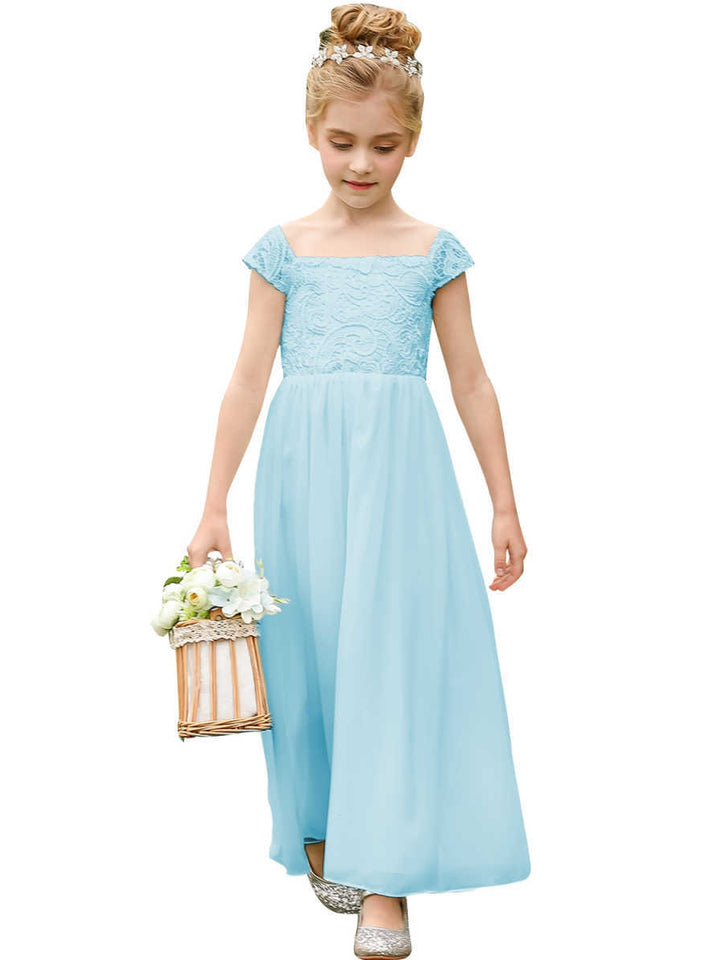 Robe pour Fille de Fleur, Ligne A/Princesse, Col Rond, Longueur de la Cheville, Sans Manches, Dentelle