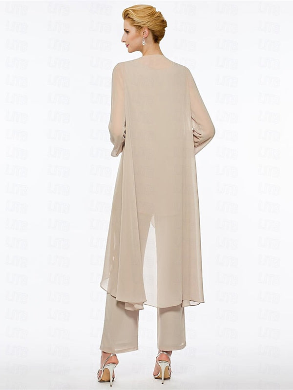 Mousseline Col rond 3/4 Length Sleeves Longueur de La ChevilleTailleurs-pantalons pour Mèrede la Mariée avec veste