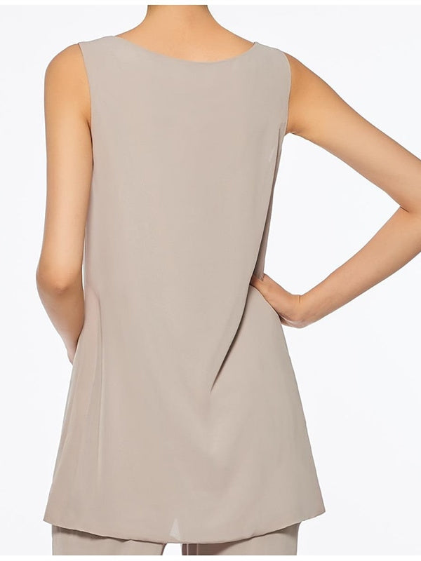 Mousseline Col rond 3/4 Length Sleeves Longueur de La ChevilleTailleurs-pantalons pour Mèrede la Mariée avec veste