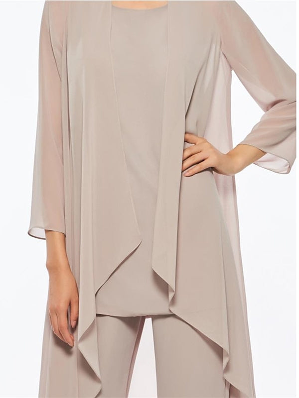 Mousseline Col rond 3/4 Length Sleeves Longueur de La ChevilleTailleurs-pantalons pour Mèrede la Mariée avec veste