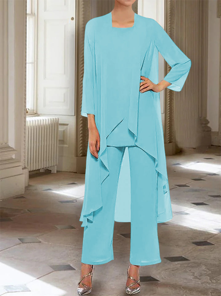 Mousseline Col rond 3/4 Length Sleeves Longueur de La ChevilleTailleurs-pantalons pour Mèrede la Mariée avec veste