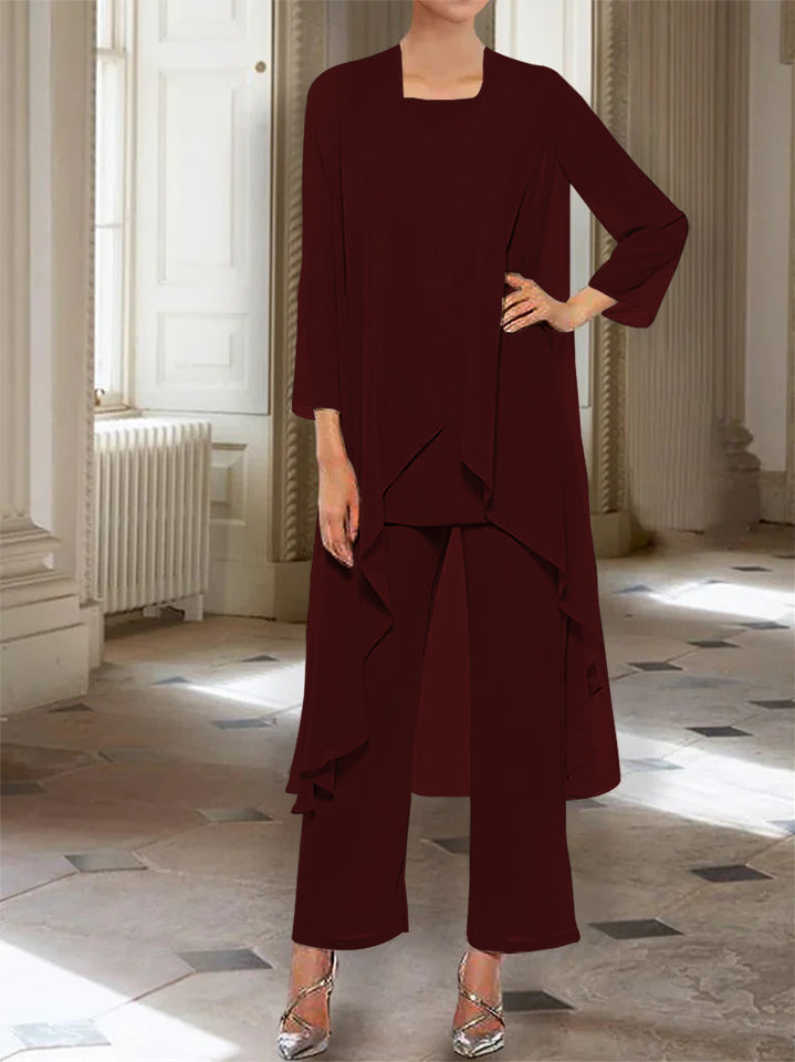 Mousseline Col rond 3/4 Length Sleeves Longueur de La ChevilleTailleurs-pantalons pour Mèrede la Mariée avec veste