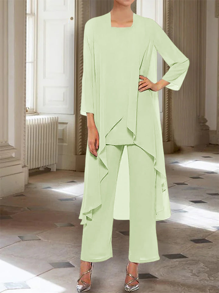 Mousseline Col rond 3/4 Length Sleeves Longueur de La ChevilleTailleurs-pantalons pour Mèrede la Mariée avec veste