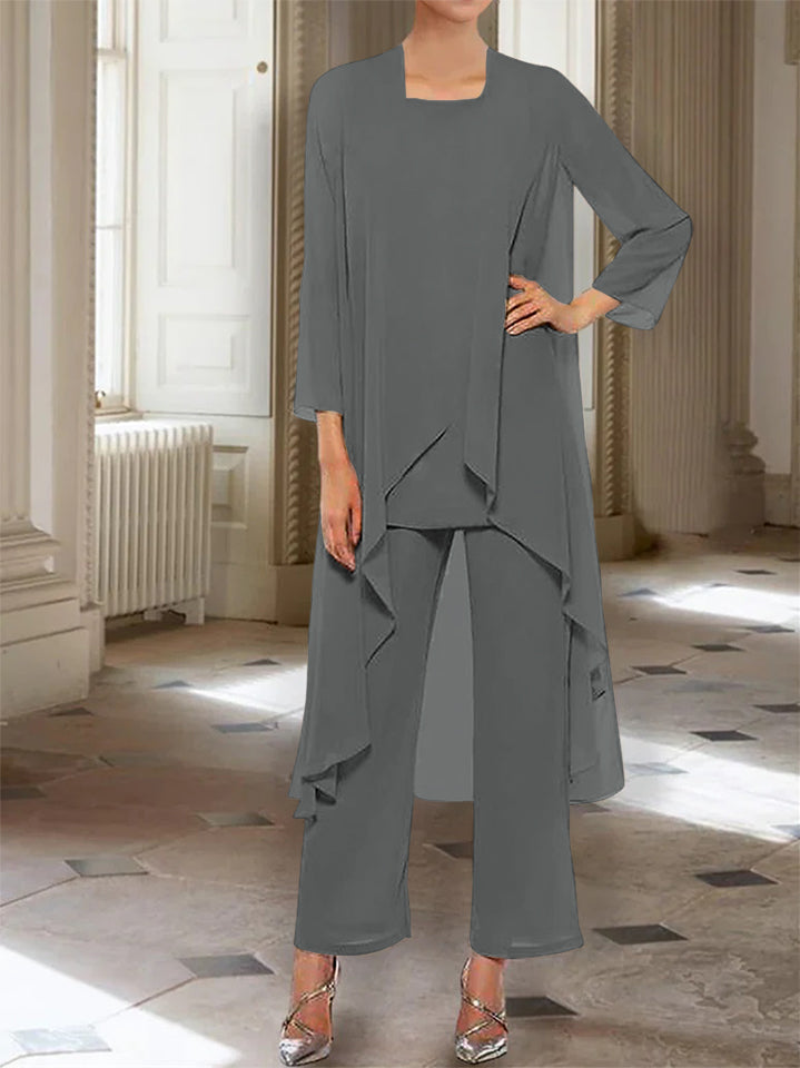 Mousseline Col rond 3/4 Length Sleeves Longueur de La ChevilleTailleurs-pantalons pour Mèrede la Mariée avec veste