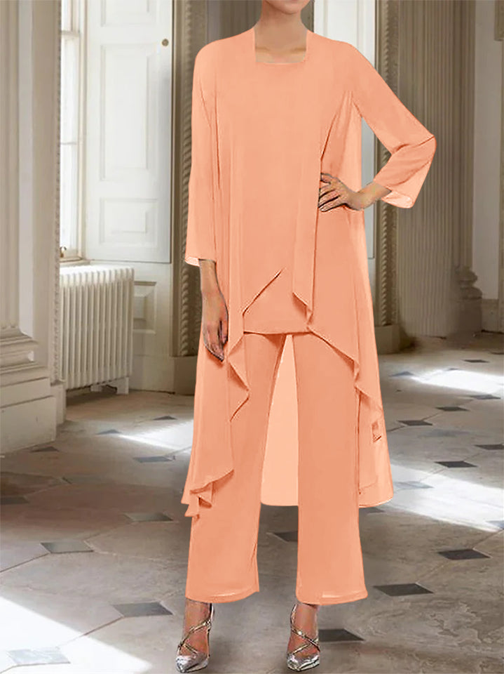 Mousseline Col rond 3/4 Length Sleeves Longueur de La ChevilleTailleurs-pantalons pour Mèrede la Mariée avec veste