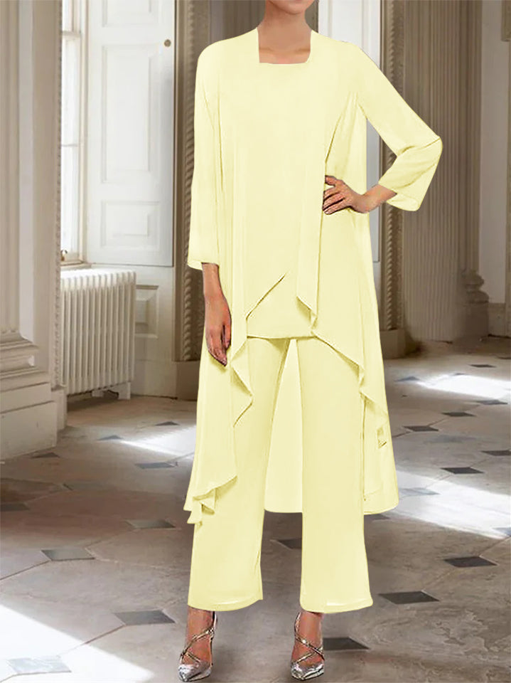 Mousseline Col rond 3/4 Length Sleeves Longueur de La ChevilleTailleurs-pantalons pour Mèrede la Mariée avec veste