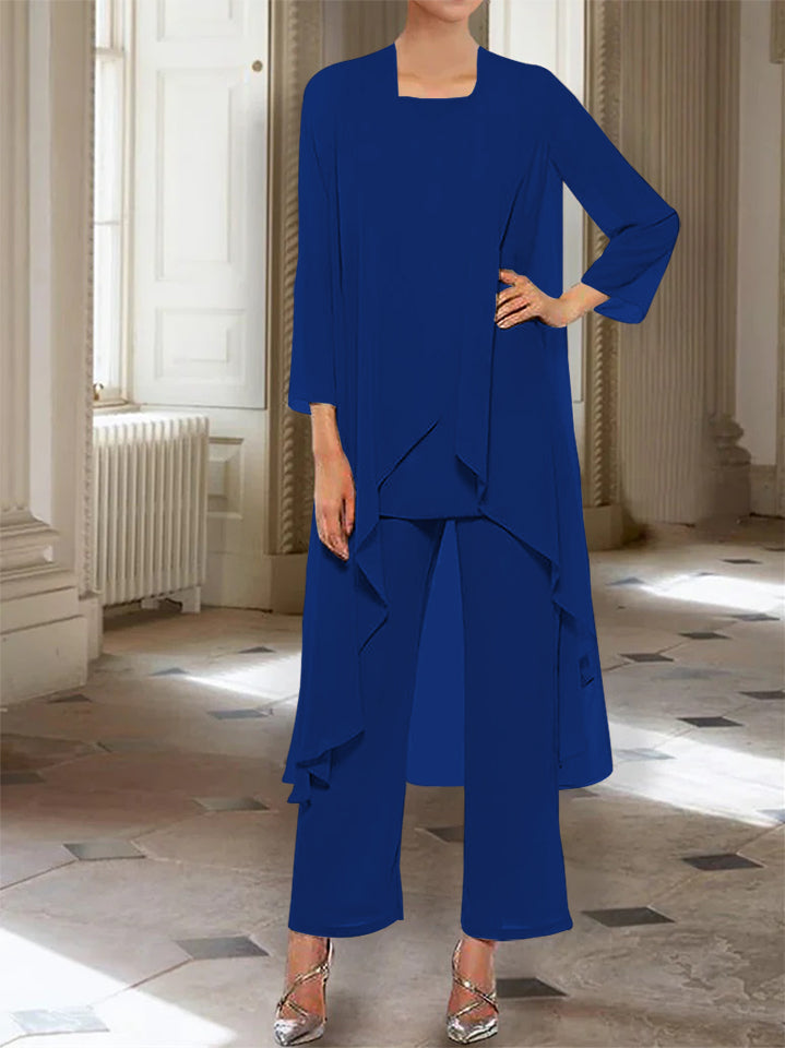 Mousseline Col rond 3/4 Length Sleeves Longueur de La ChevilleTailleurs-pantalons pour Mèrede la Mariée avec veste