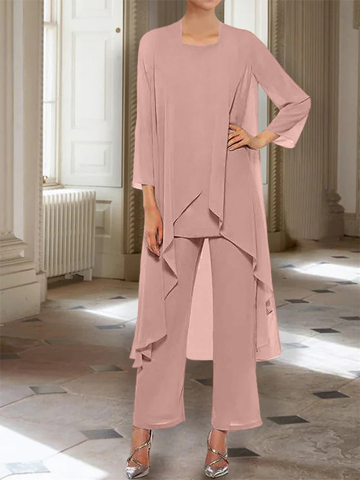 Mousseline Col rond 3/4 Length Sleeves Longueur de La ChevilleTailleurs-pantalons pour Mèrede la Mariée avec veste