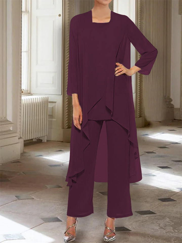 Mousseline Col rond 3/4 Length Sleeves Longueur de La ChevilleTailleurs-pantalons pour Mèrede la Mariée avec veste