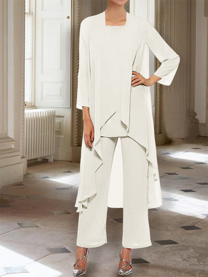 Mousseline Col rond 3/4 Length Sleeves Longueur de La ChevilleTailleurs-pantalons pour Mèrede la Mariée avec veste