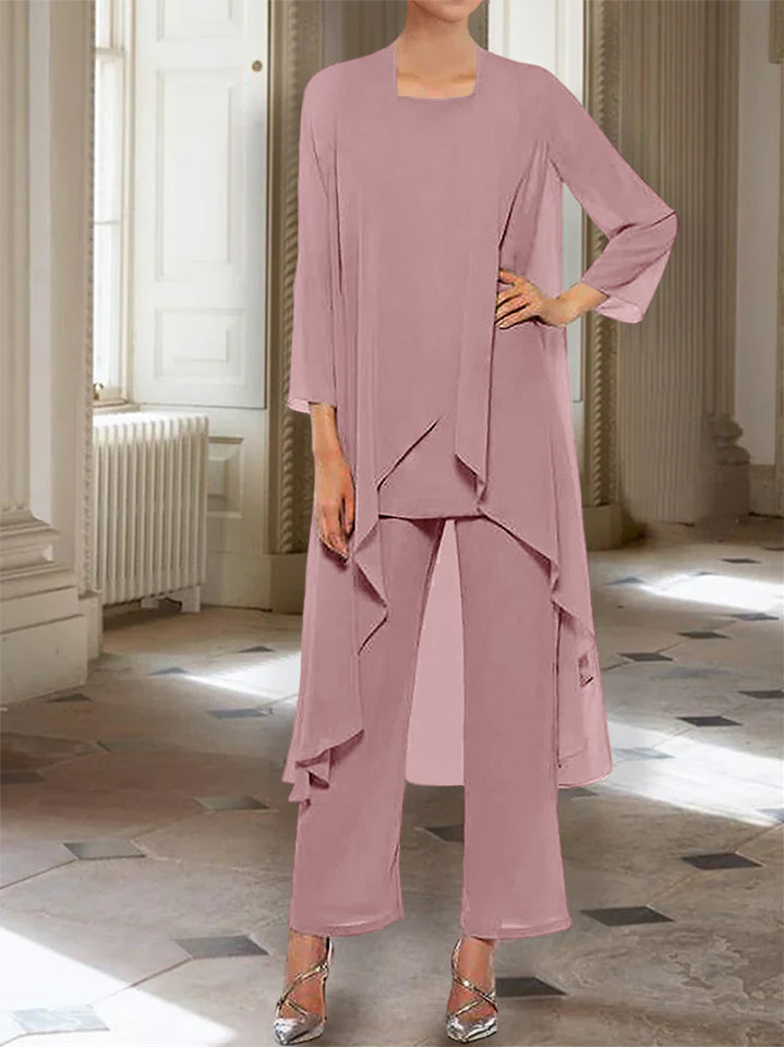 Mousseline Col rond 3/4 Length Sleeves Longueur de La ChevilleTailleurs-pantalons pour Mèrede la Mariée avec veste