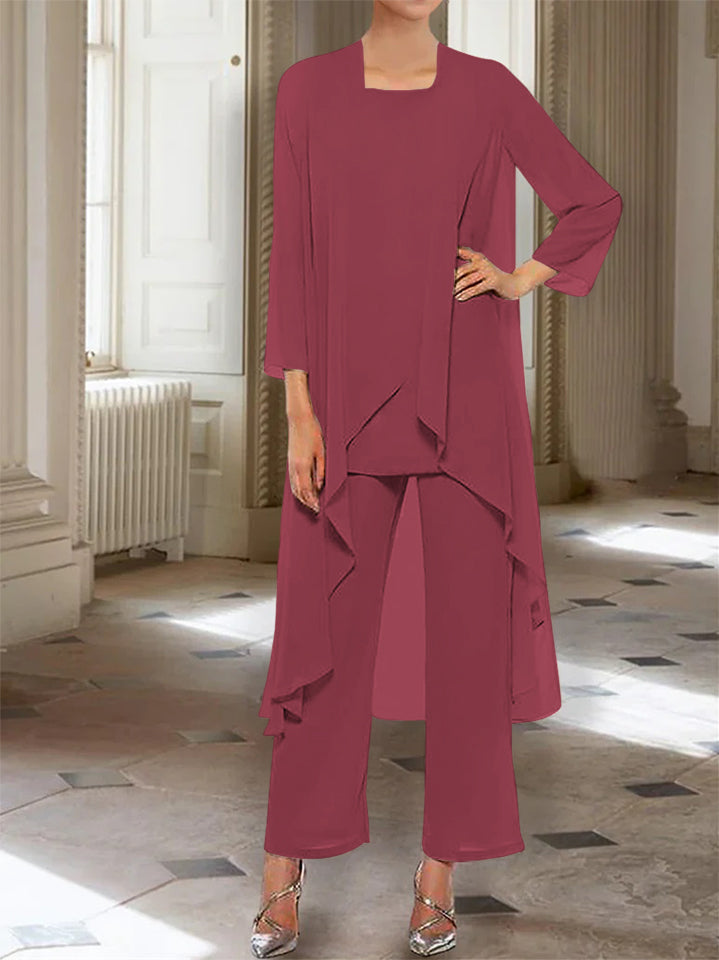 Mousseline Col rond 3/4 Length Sleeves Longueur de La ChevilleTailleurs-pantalons pour Mèrede la Mariée avec veste