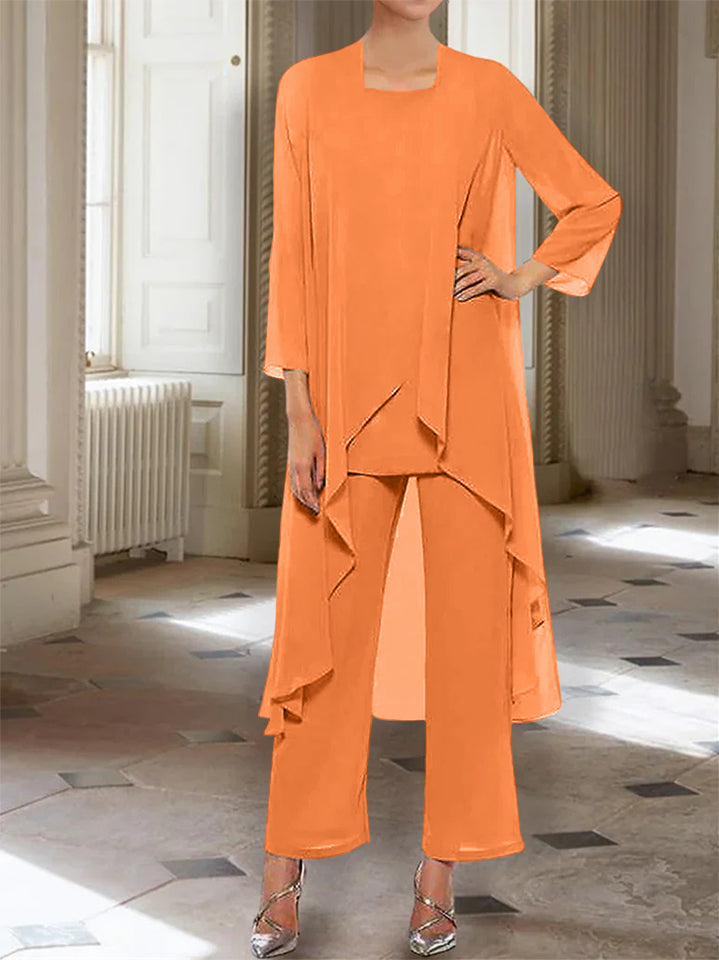 Mousseline Col rond 3/4 Length Sleeves Longueur de La ChevilleTailleurs-pantalons pour Mèrede la Mariée avec veste