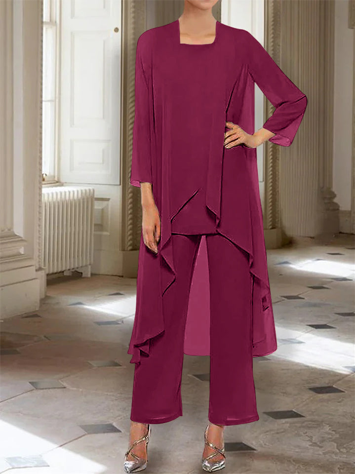 Mousseline Col rond 3/4 Length Sleeves Longueur de La ChevilleTailleurs-pantalons pour Mèrede la Mariée avec veste