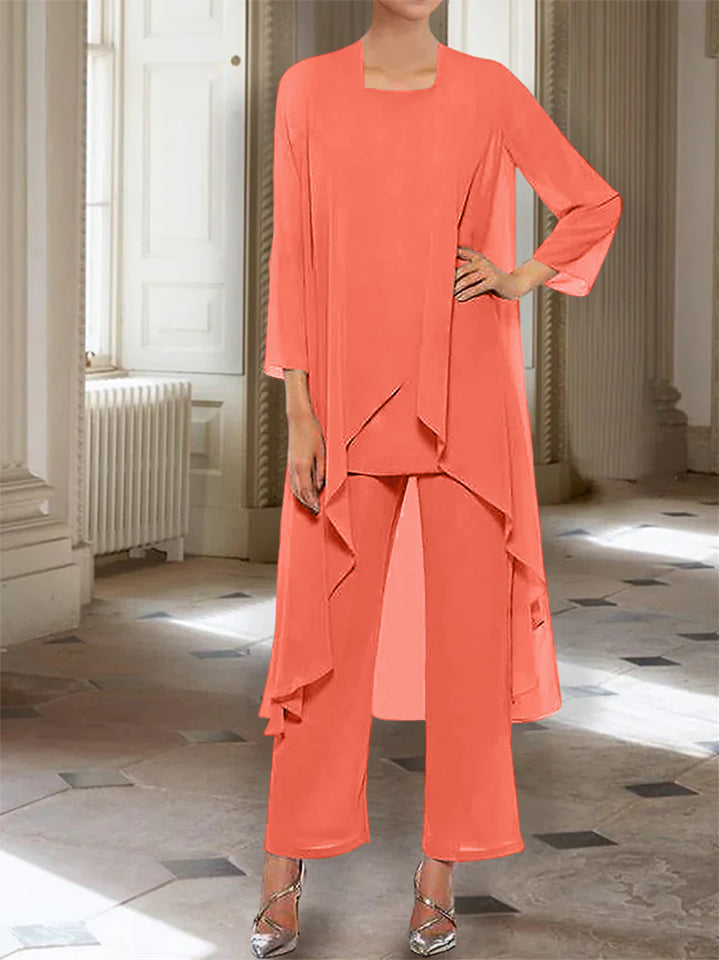 Mousseline Col rond 3/4 Length Sleeves Longueur de La ChevilleTailleurs-pantalons pour Mèrede la Mariée avec veste