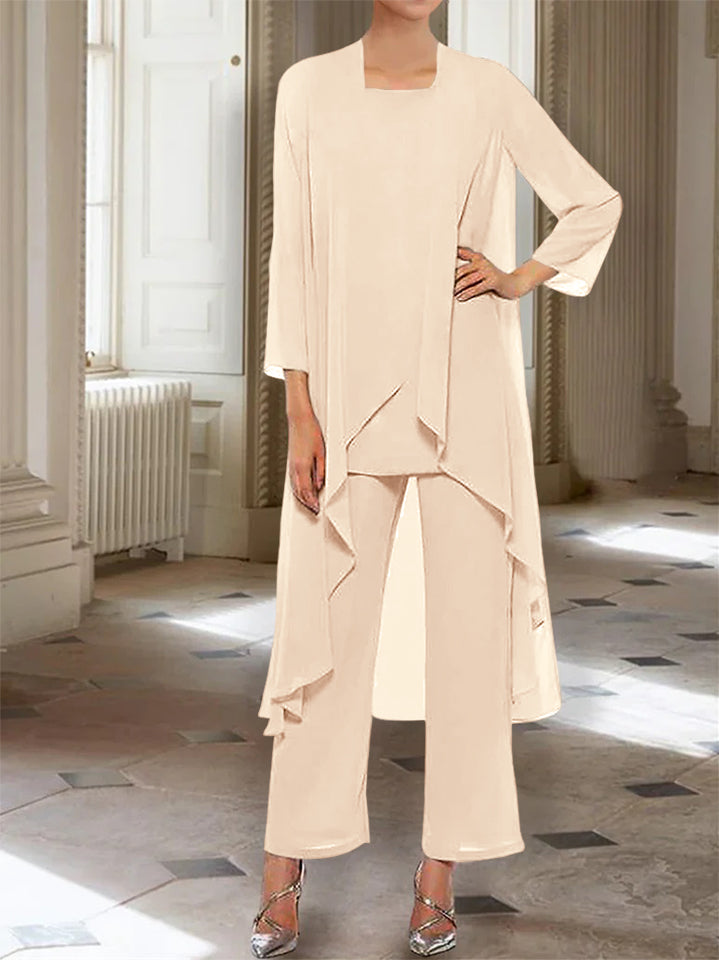Mousseline Col rond 3/4 Length Sleeves Longueur de La ChevilleTailleurs-pantalons pour Mèrede la Mariée avec veste