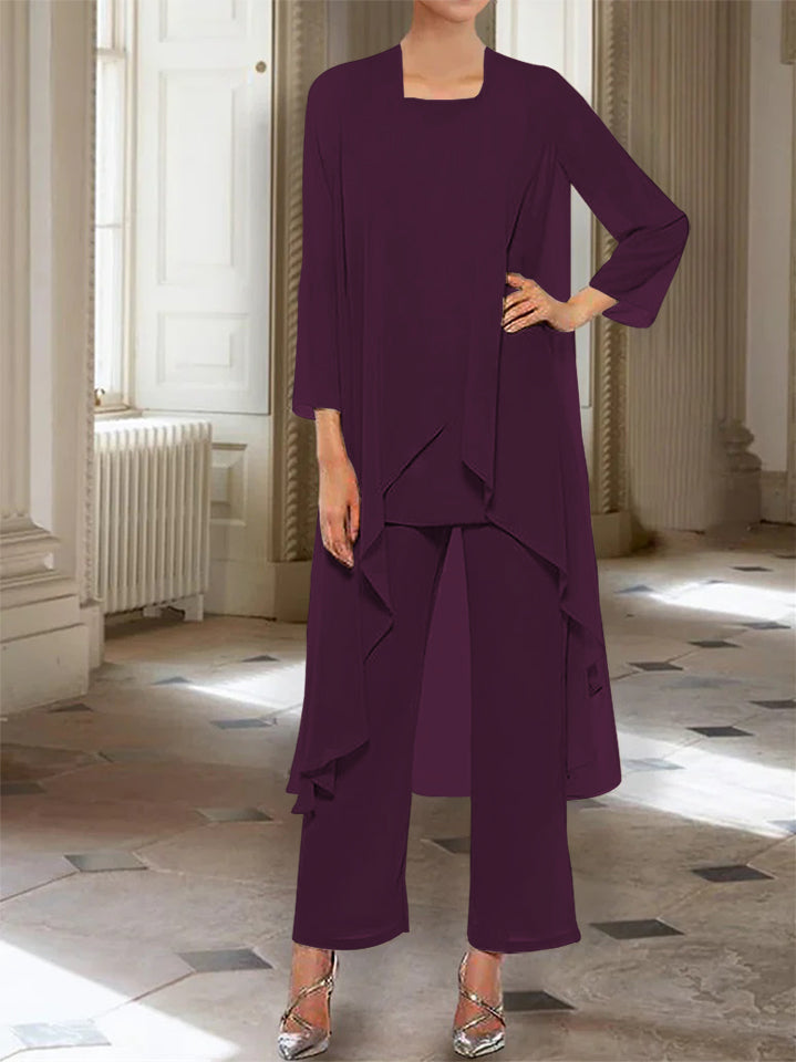 Mousseline Col rond 3/4 Length Sleeves Longueur de La ChevilleTailleurs-pantalons pour Mèrede la Mariée avec veste