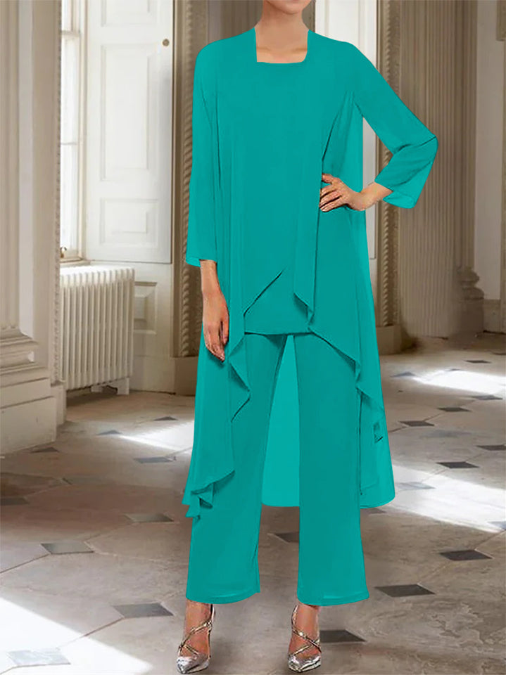 Mousseline Col rond 3/4 Length Sleeves Longueur de La ChevilleTailleurs-pantalons pour Mèrede la Mariée avec veste
