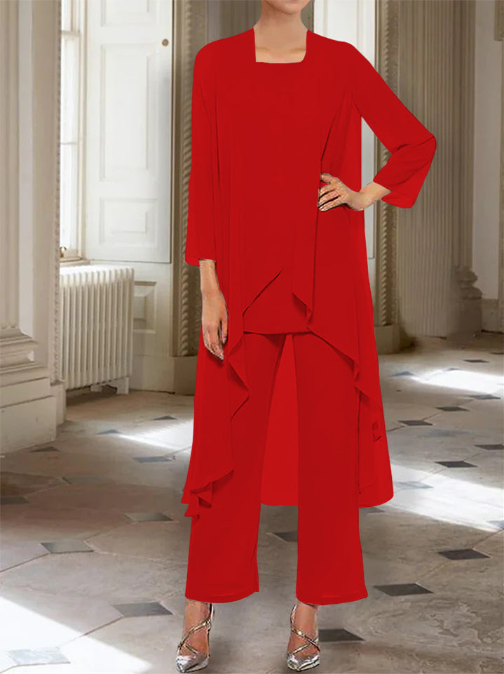 Mousseline Col rond 3/4 Length Sleeves Longueur de La ChevilleTailleurs-pantalons pour Mèrede la Mariée avec veste